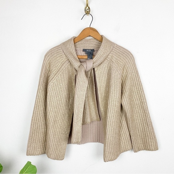 Per Se Women’s Gold Metallic Wool Cardigan Sweater Sz S - Picture 1 of 5